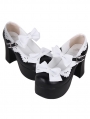 Black and White High Chunky Heel Bow Strap Lolita Shoes