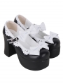 Black and White High Chunky Heel Bow Strap Lolita Shoes