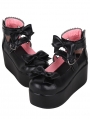 Black Gothic Sweet Bow Ankle Strap Wedge Platform Lolita Shoes