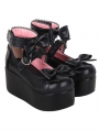 Black Gothic Sweet Bow Ankle Strap Wedge Platform Lolita Shoes