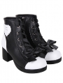 Black and White Sweet Bow Heeled Lace Up Lolita Ankle Boots