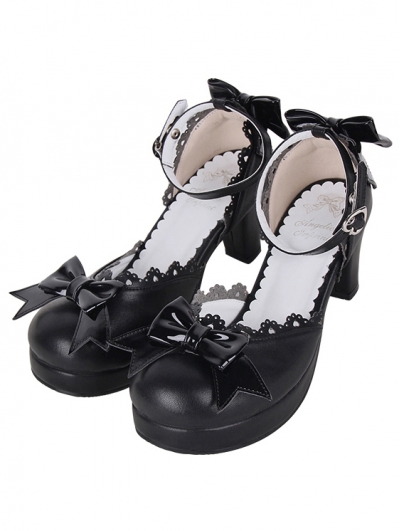 Black Bowknot Chunky Heel Sweet Lolita Ankle Strap Shoes