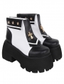 Black Gothic Lolita Cross Star Studded Flap Ankle Boots