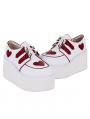 White and Red Heart Strappy Wedge Platform Sweet Lolita Shoes