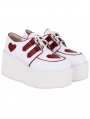 White and Red Heart Strappy Wedge Platform Sweet Lolita Shoes