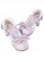 Pink and White Chunky Heel Ruffle Sweet Lolita Shoes with Bow