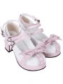 Pink and White Chunky Heel Ruffle Sweet Lolita Shoes with Bow