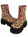 Black Platform Punk Gothic Leopard Print Lace-Up Boots