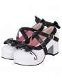 Black/Pink Bowknot Cross Strap Block Heel Sweet Lolita Shoes