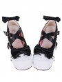 Black/Pink Bowknot Cross Strap Block Heel Sweet Lolita Shoes