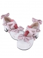 Black/Pink Bowknot Cross Strap Block Heel Sweet Lolita Shoes