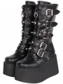 Black Punk Gothic Buckle Rivet Mid-Calf Platform Boots