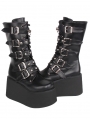 Black Punk Gothic Buckle Rivet Mid-Calf Platform Boots