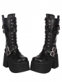 Black Punk Gothic Cross Buckle Strap Platform Mid-Calf Boots