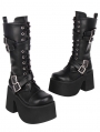 Black Punk Gothic Cross Buckle Strap Platform Mid-Calf Boots