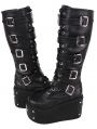 Black Punk Gothic Round Toe Embroidered Cross Rivet Platform Boots