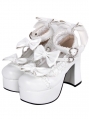 White Bow Strap Buckled Princess Lolita Heeled Shoes