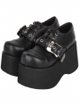 Black Punk Gothic Skull Buckle High Platform Shoes