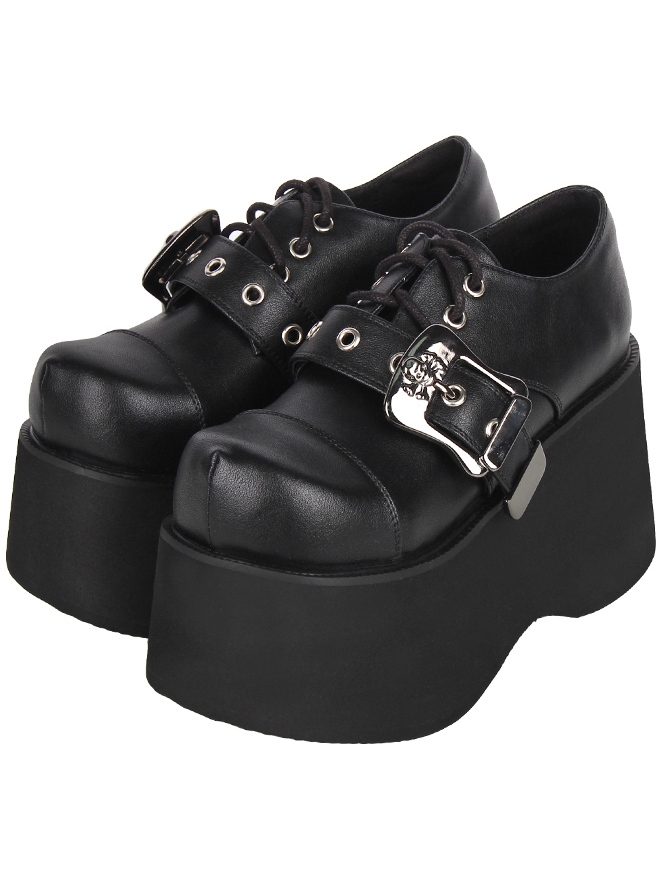 Black Punk Gothic Skull Buckle High Platform Shoes