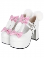 White and Pink Sweet Bunny Ear Bowknot Lolita Heels Shoes