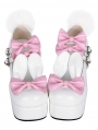 White and Pink Sweet Bunny Ear Bowknot Lolita Heels Shoes