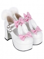 White and Pink Sweet Bunny Ear Bowknot Lolita Heels Shoes