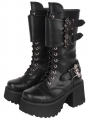 Black Gothic Punk PU Leather Lace-Up Mid-Calf Boots