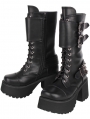 Black Gothic Punk PU Leather Lace-Up Mid-Calf Boots