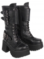 Black Gothic Punk PU Leather Lace-Up Mid-Calf Boots