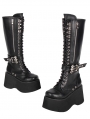 Black Gothic Punk Side Zipper Lace-Up Knee-High Boots