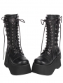 Black Punk Gothic Lolita Round Toe Lace-Up Mid-Calf Boots