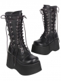 Black Punk Gothic Lolita Round Toe Lace-Up Mid-Calf Boots