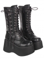 Black Punk Gothic Lolita Round Toe Lace-Up Mid-Calf Boots