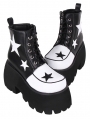 Black and White Patchwork Star Print Lolita Lace-Up Martin Boots