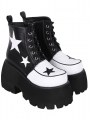 Black and White Patchwork Star Print Lolita Lace-Up Martin Boots