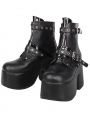 Black Gothic Punk Buckle Platform Heeled Ankle Boots