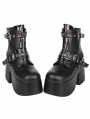 Black Gothic Punk Buckle Platform Heeled Ankle Boots