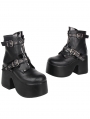 Black Gothic Punk Buckle Platform Heeled Ankle Boots