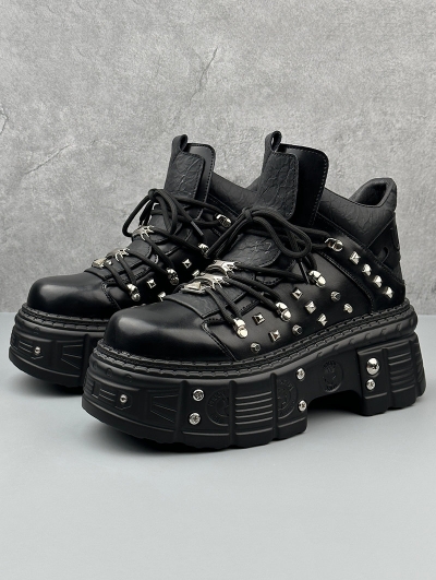 Black Gothic Punk Metal Studded Platform Shoes