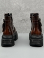 Dark Brown Gothic Punk Buckled Motorcycle Ankle Platform Boots