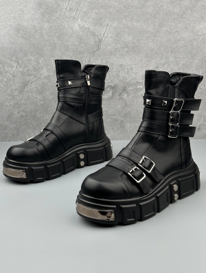 Black Gothic Punk Rivet Buckle Ankle Platform Boots