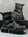 Black Gothic Punk Metal Buckle Strap Ankle Platform Boots