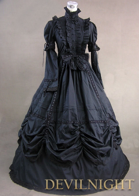 Black High Collar Classic Gothic Victorian Dress