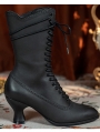 Black Gothic Victorian Pointed Toe Lace Up Mid-Calf Boots