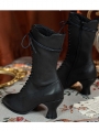 Black Gothic Victorian Pointed Toe Lace Up Mid-Calf Boots