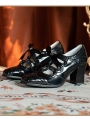 Black Square Toe Chunky Heel Carved Leather Victorian Shoes