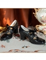 Black Square Toe Chunky Heel Carved Leather Victorian Shoes