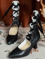 Black Gothic Hourglass Heel Ribbon Lace Up Victorian Shoes