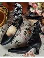 Black Gothic Hourglass Heel Ribbon Lace Up Victorian Shoes