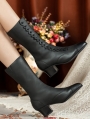 Black Retro Gothic Button Heeled Victorian Mid-Calf Boots